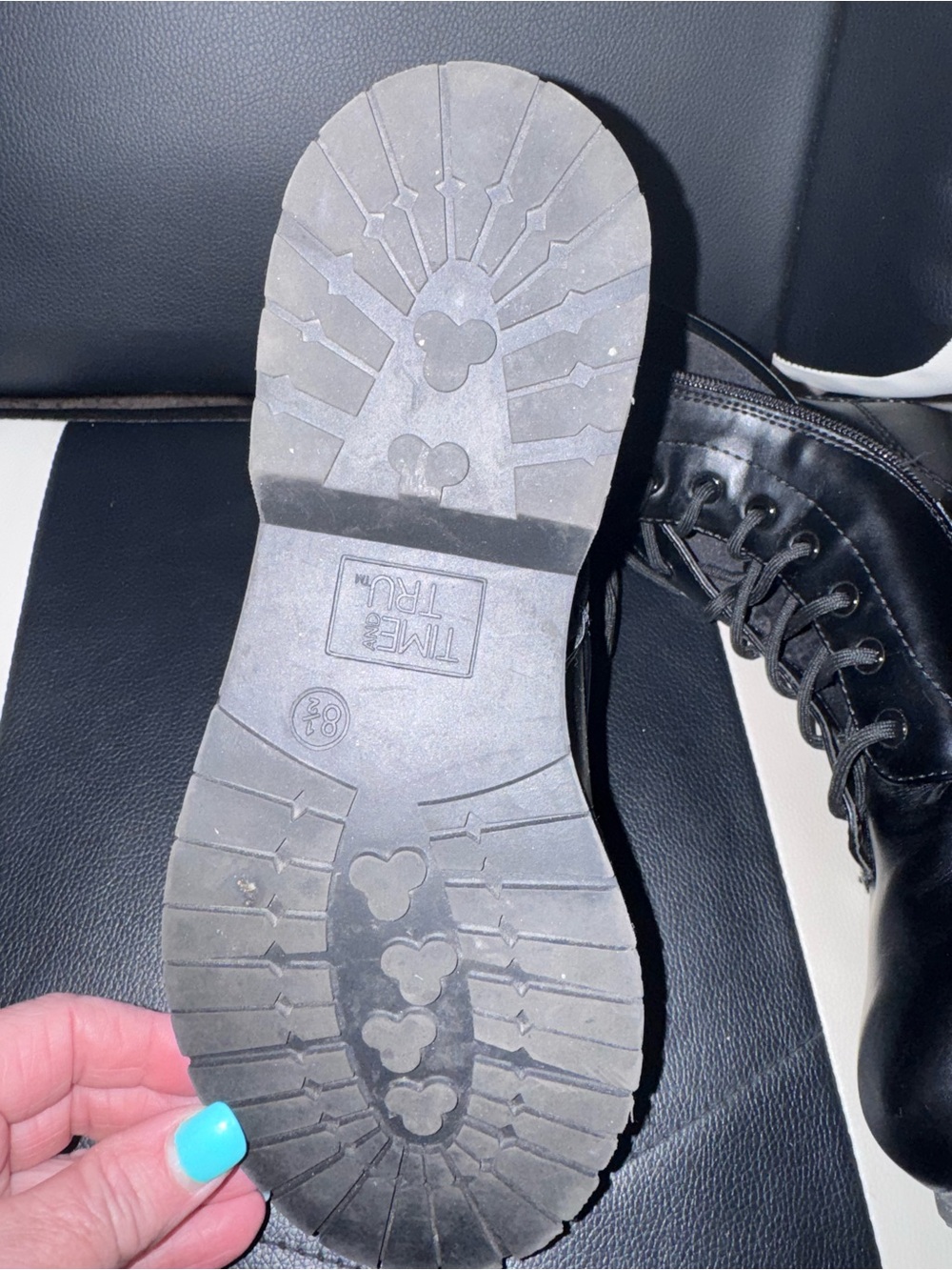 Time and Tru Black Lace-Up Combat Ankle Boots with Side Zip - Picture 3 of 3